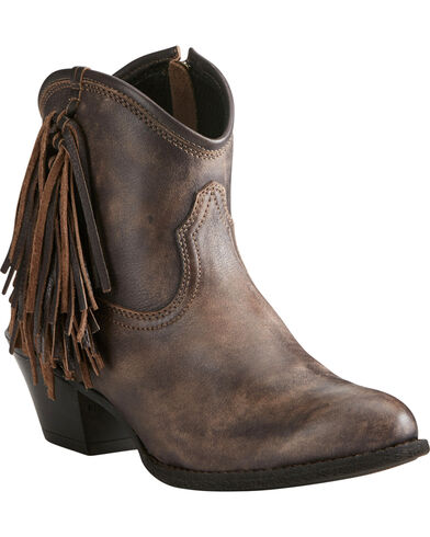 Ariat Women&#39;s Chocolate Duchess Braided Fringe Short Western Boots - Round Toe - Country Outfitter