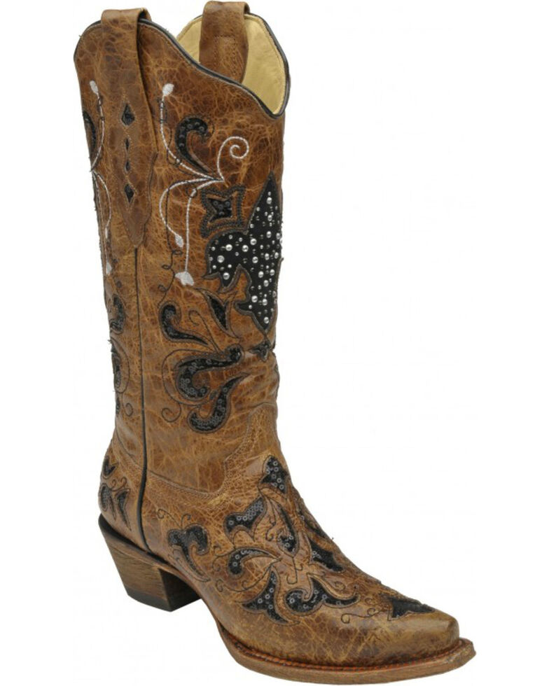 Corral Fleur De Lis Sequin Inlay Cowgirl Boots Snip Toe Country Outfitter