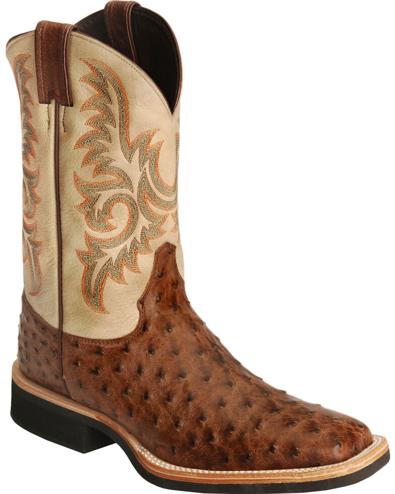 Justin AQHA Full Quill Ostrich Cowboy Boots Square Toe Country Outfitter