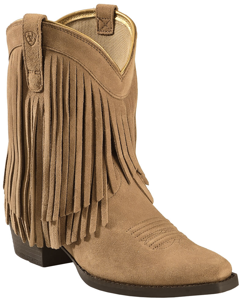 Ariat Youth Girls' Gold Rush Rustic Brown Fringe Cowgirl Boots Snip