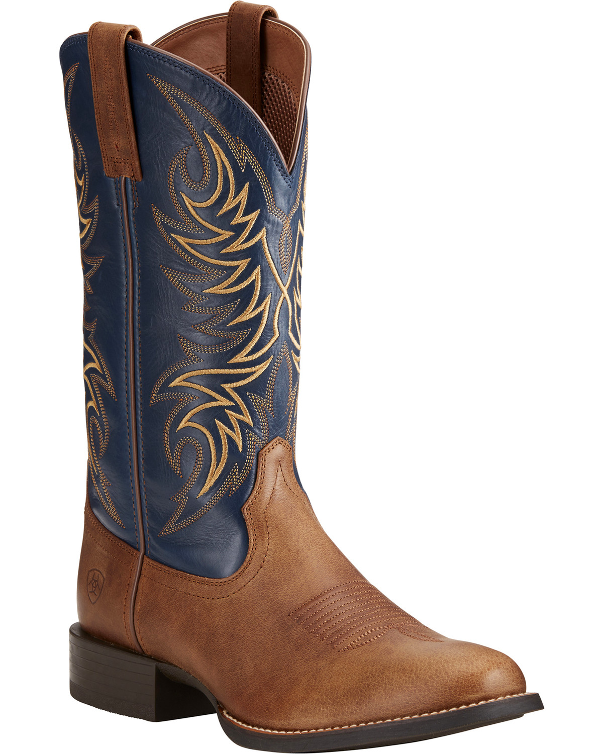 brown and blue ariat boots