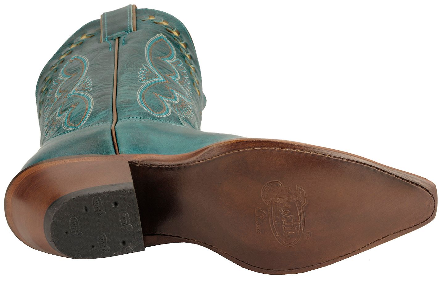 Justin Leather Laced TurquoiseHue Torino Cowgirl Boots Snip Toe