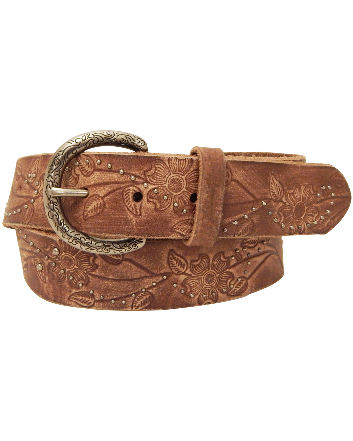 Roper Women&#39;s Brown Floral Design Leather Belt - Country Outfitter