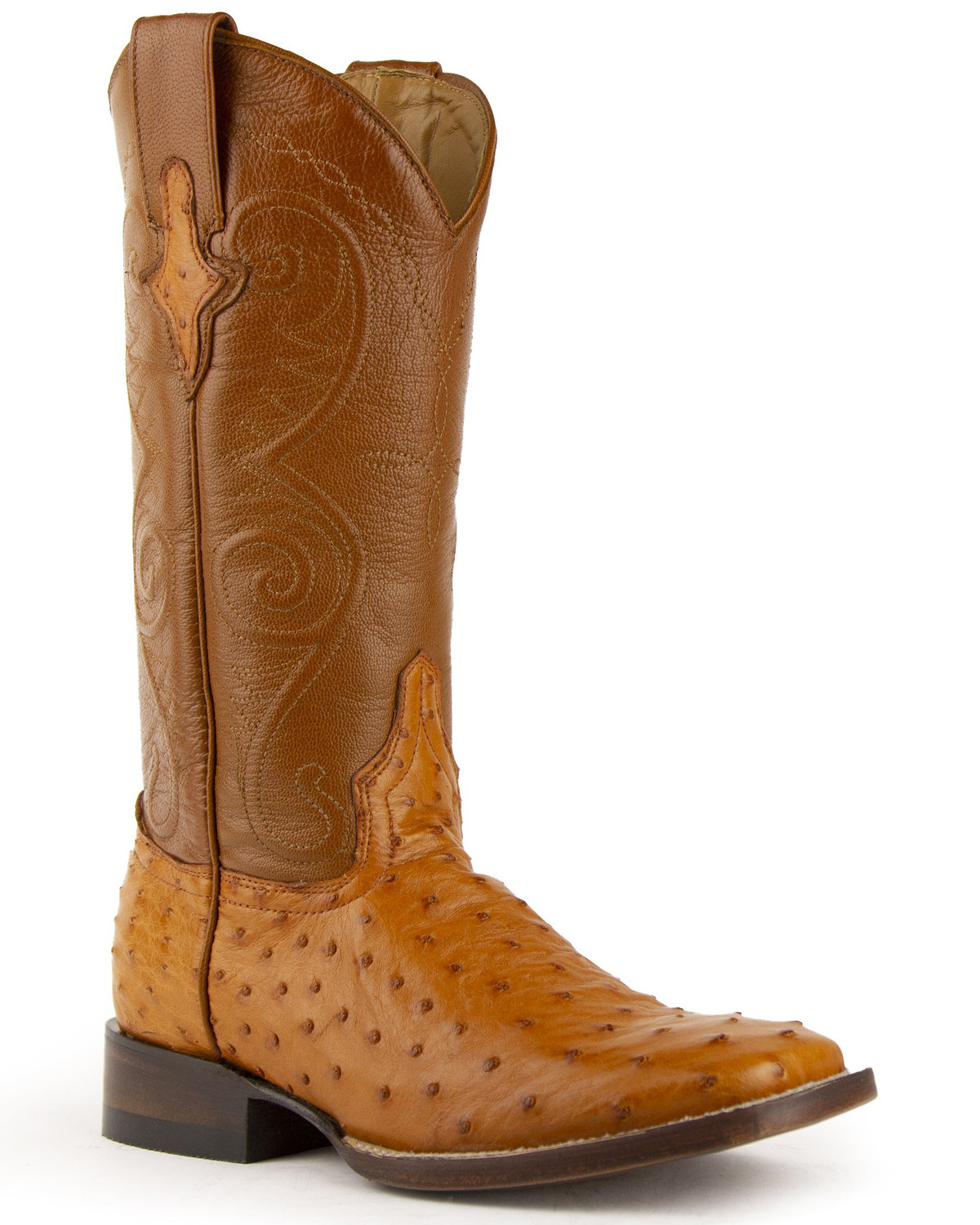 Ferrini Full Quill Ostrich Cognac Cowgirl Boots - Square Toe - Country