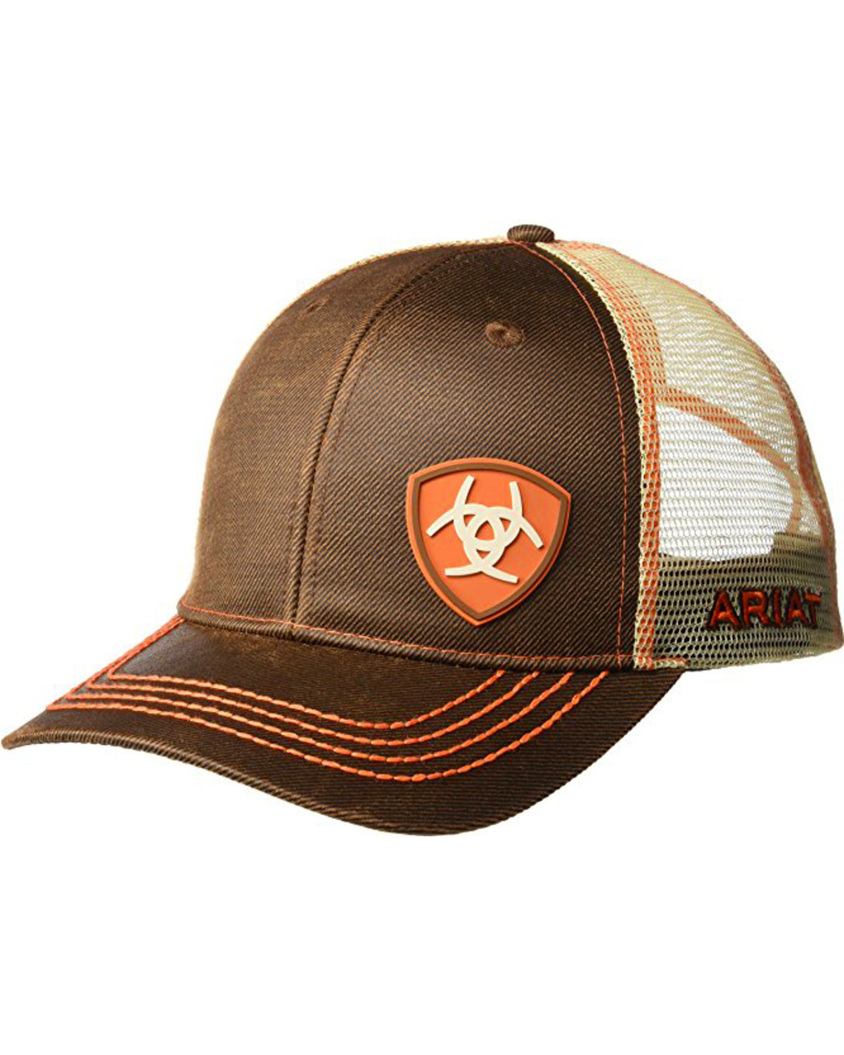 Ariat Men's Brown Oilskin Shield Logo Baseball Cap Country Outfitter