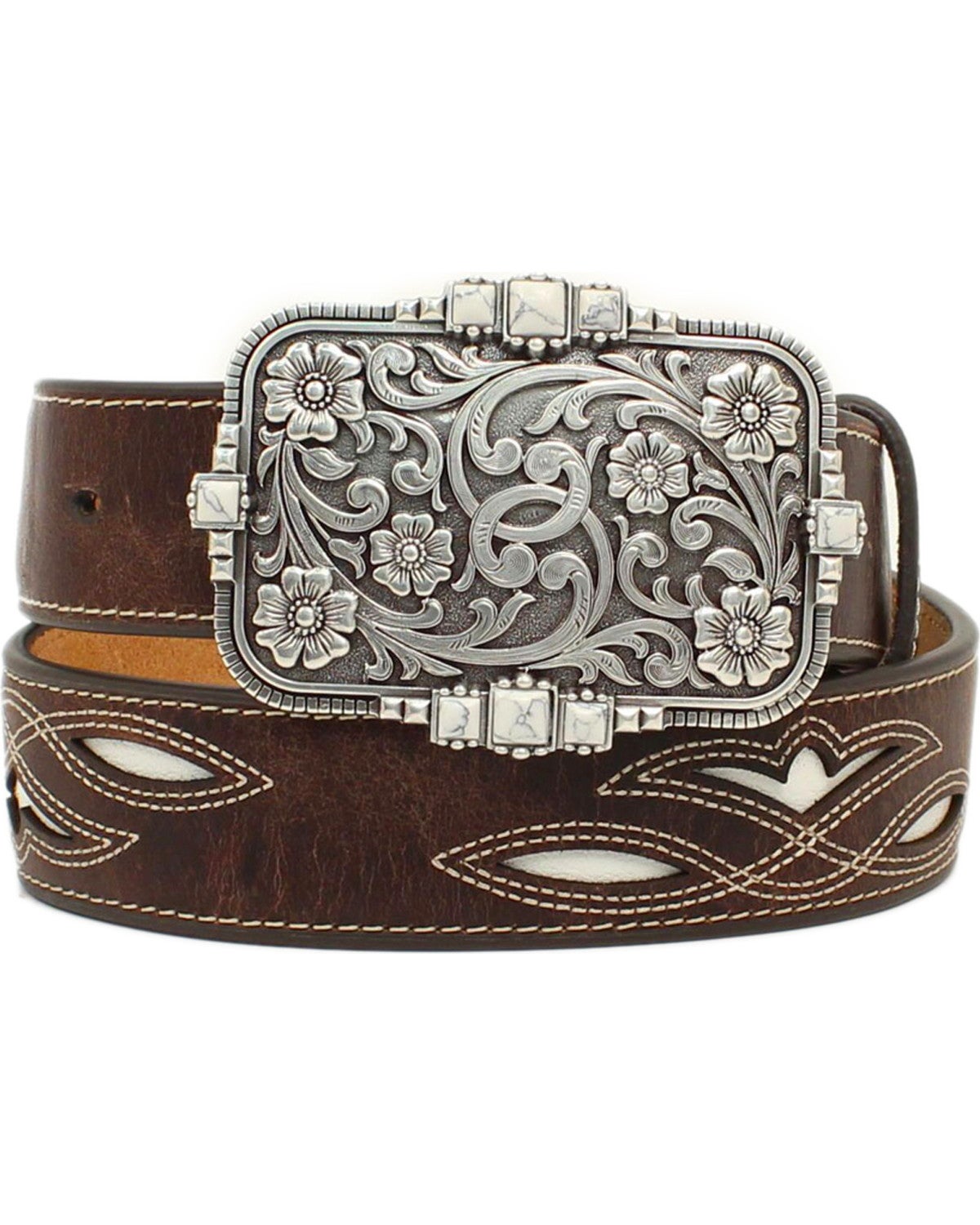 Ariat Women's Cream Underlay Brown Leather Belt Country Outfitter
