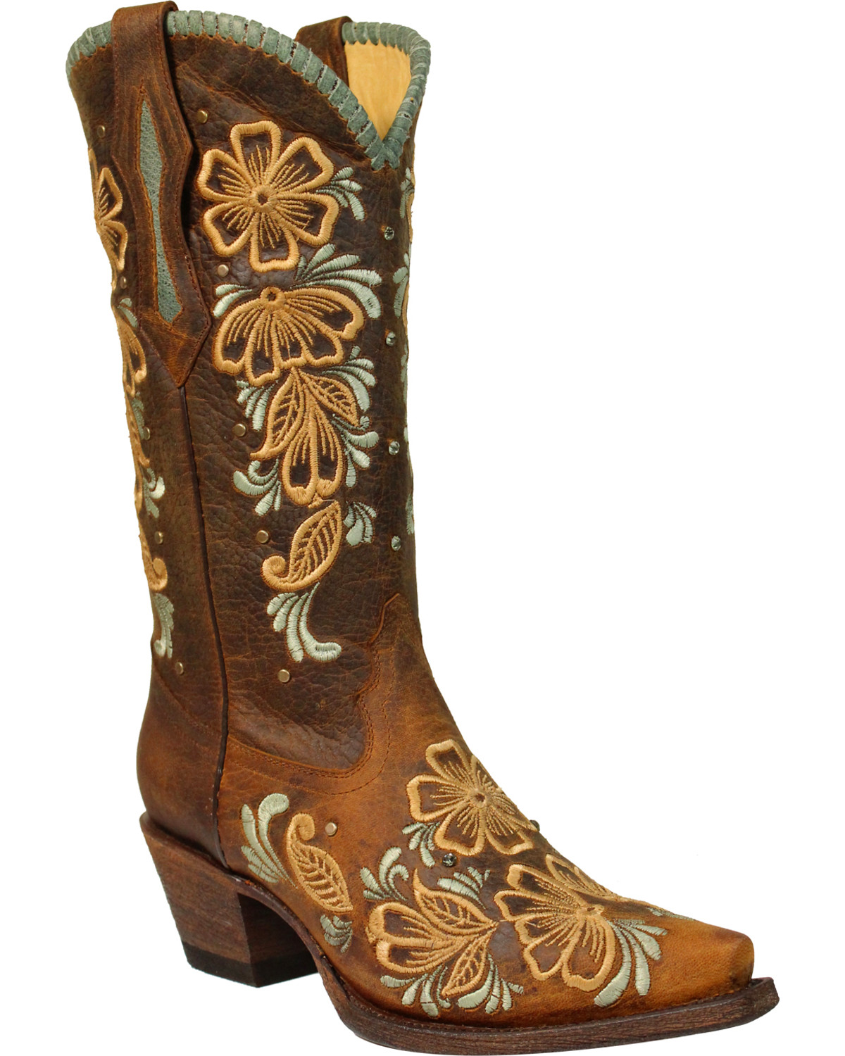 Corral Women's Floral Embroidered Studs and Crystals Cowgirl Boots