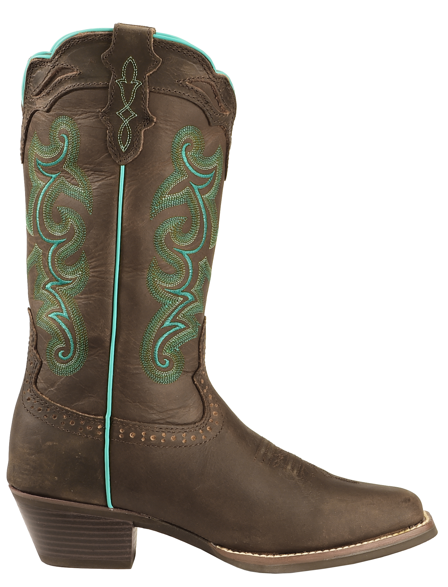 Justin Silver Turquoise Stitched Cowgirl Boots Square Toe Country