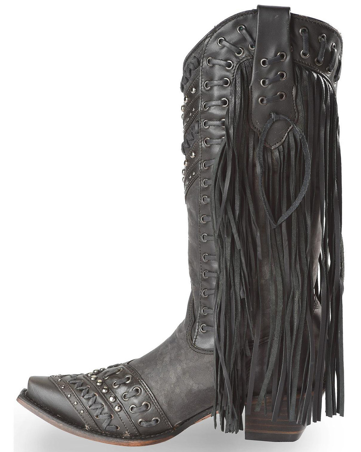 Corral Studded Side Fringe Cowgirl Boots Snip Toe Country Outfitter