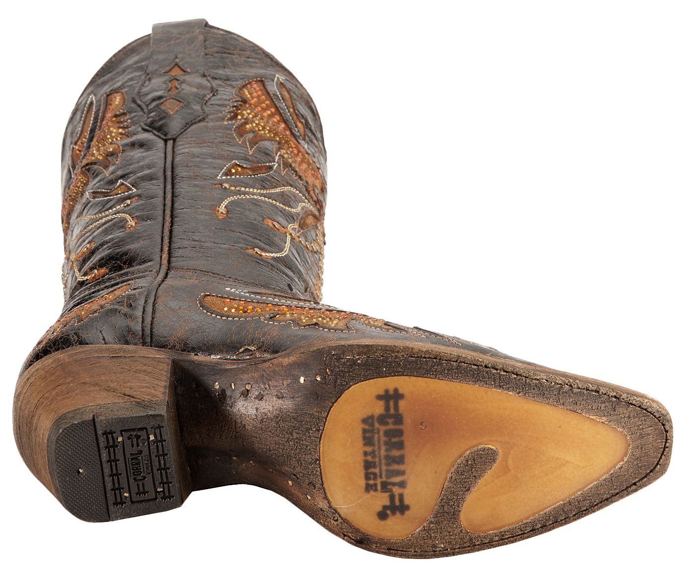 Corral Distressed Eagle Inlay Orange Rhinestone Cowgirl Boots ...