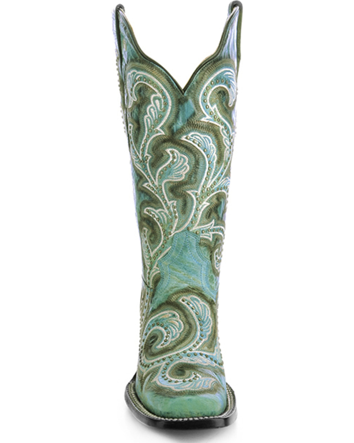Corral Turquoise Studded and Embroidered Cowgirl Boots - Square Toe
