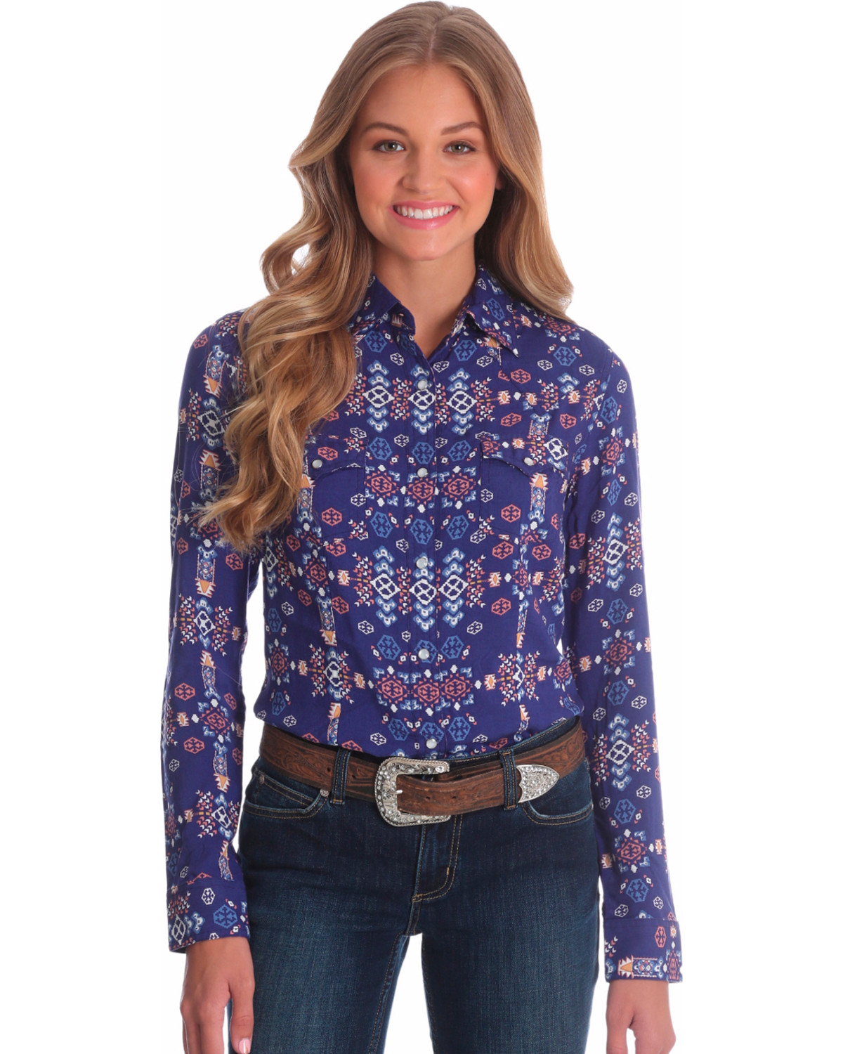 Wrangler Women's Aztec Print Long Sleeve Western Shirt Country Outfitter