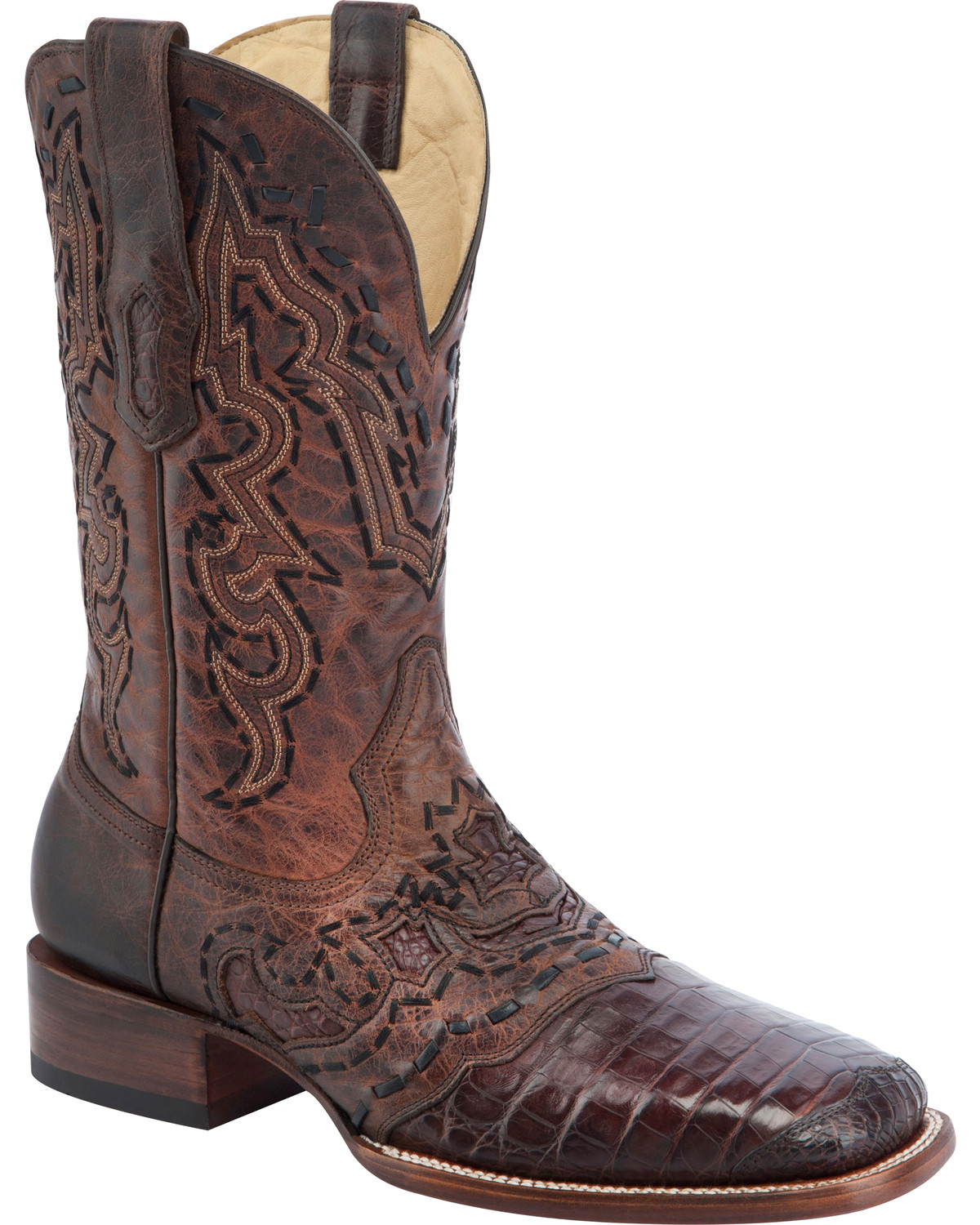 Corral Brown Caiman Vamp Cowboy Boots Square Toe Country Outfitter