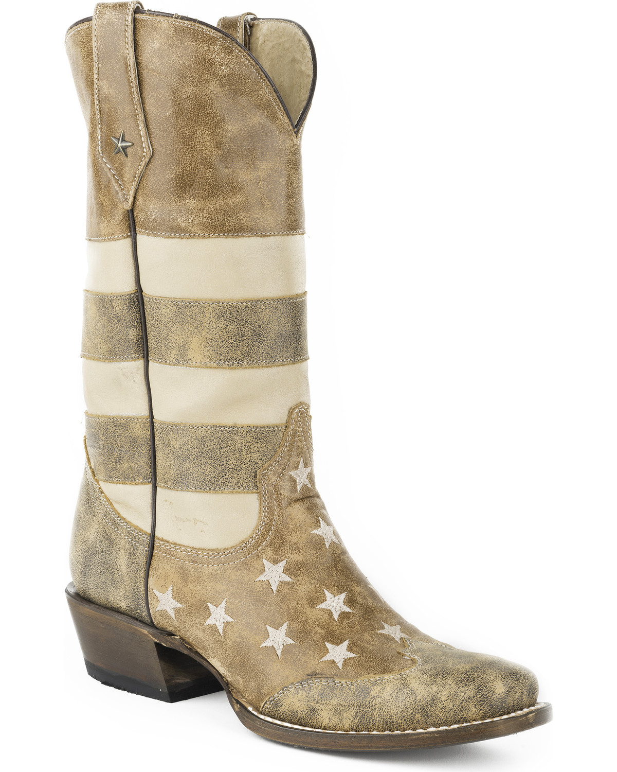 Roper Men's Brown Vintage American Flag Western Boots Square Toe