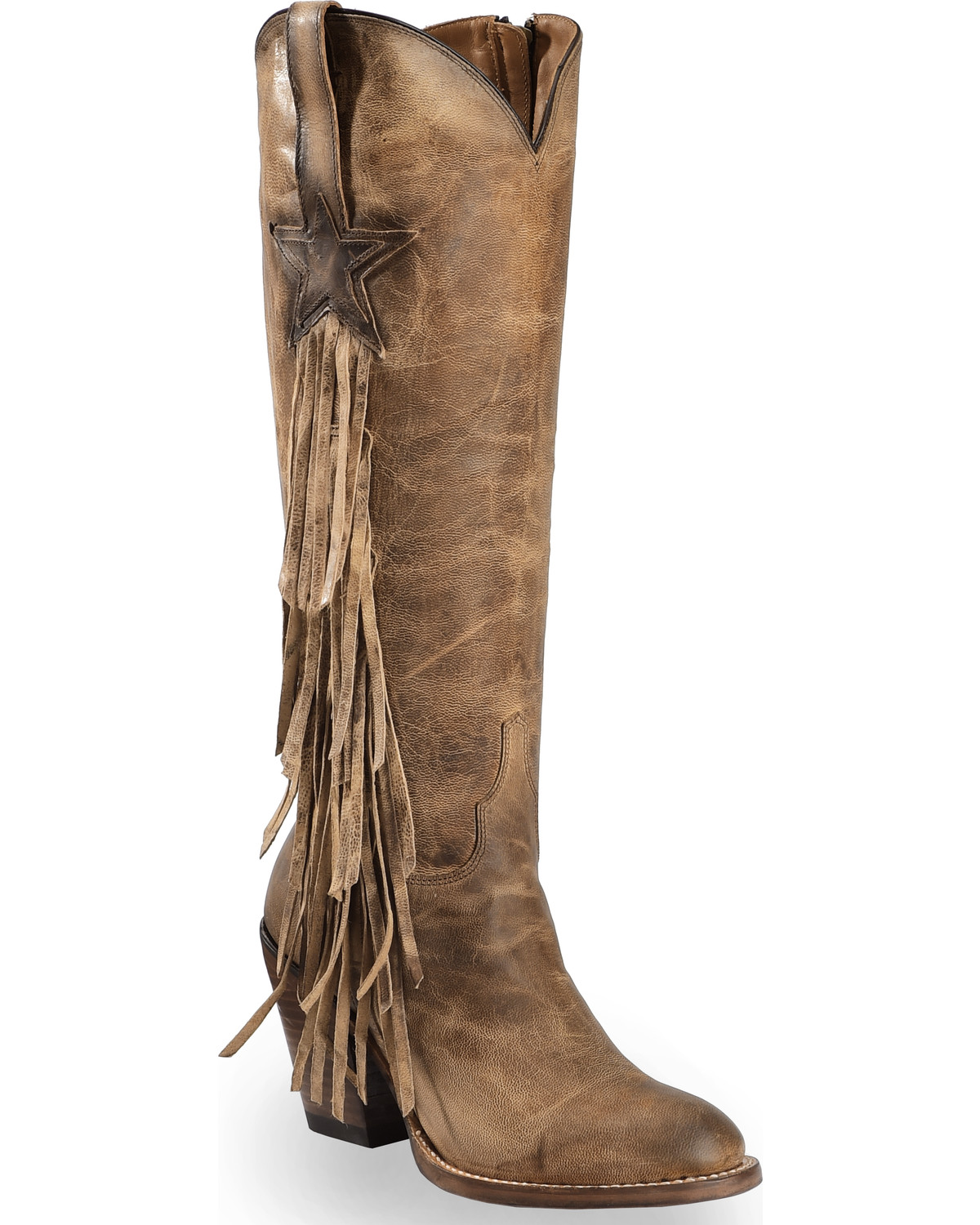 Lucchese Handmade Tan Lanie Tall Fringe Boots - Round Toe - Country