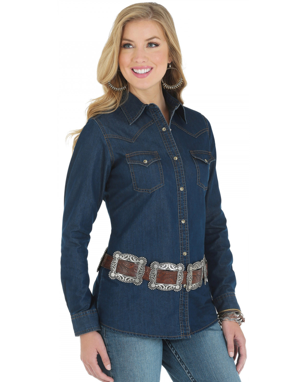 Wrangler Women's Denim Western Yoke Long Sleeve Shirt Country Outfitter