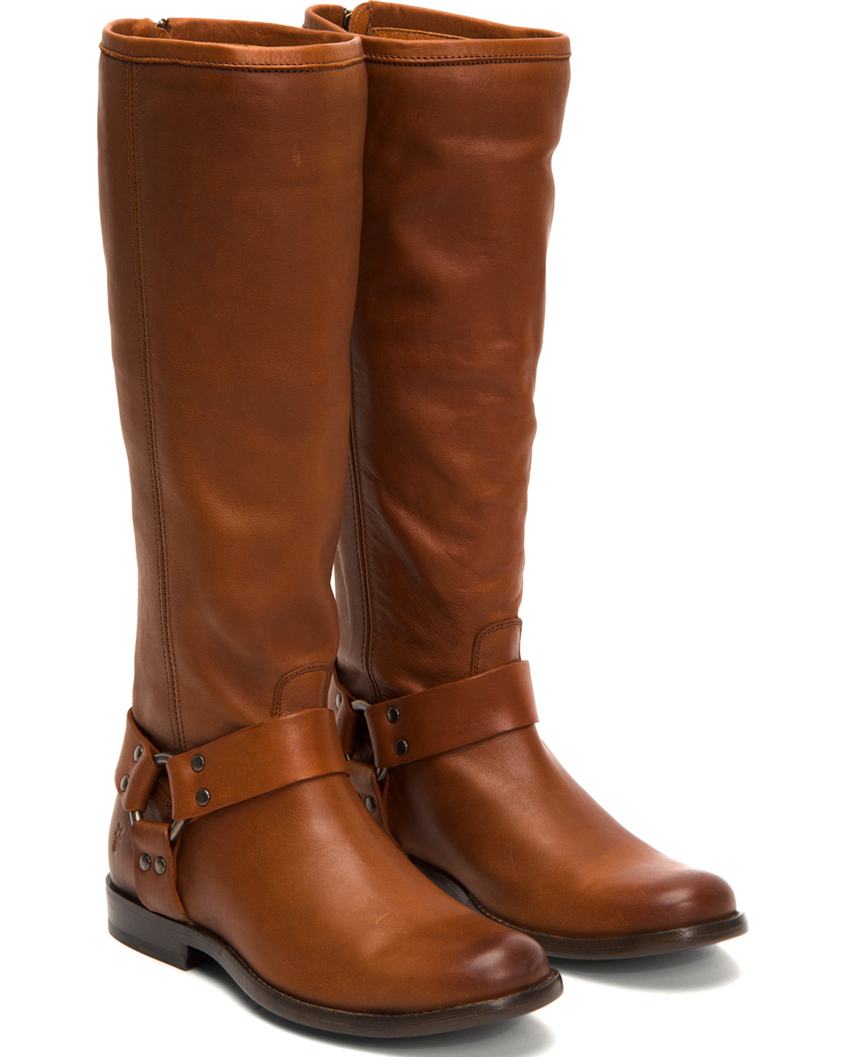 Frye Women's Cognac Phillip Harness Tall Boots - Round Toe - Country