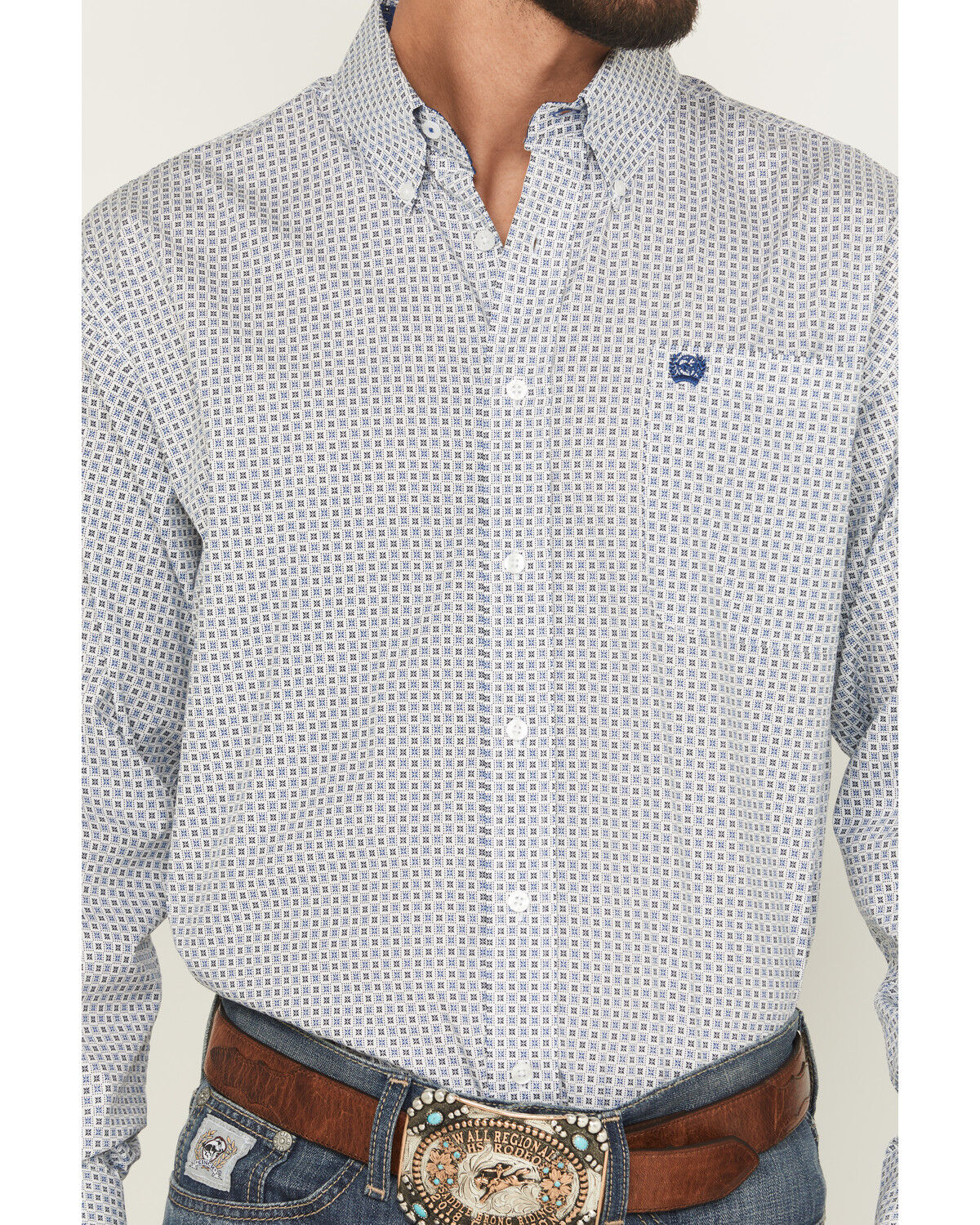 Image #3 - Cinch Men's Geo Print Long Sleeve Button-Down Western Shirt, White, hi-res