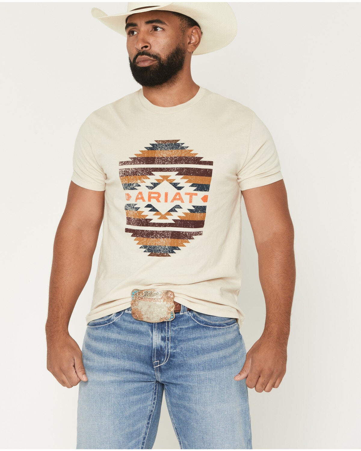 Ariat Men's Zapoteco Geo Print Short Sleeve Graphic T-Shirt, Natural, hi-res