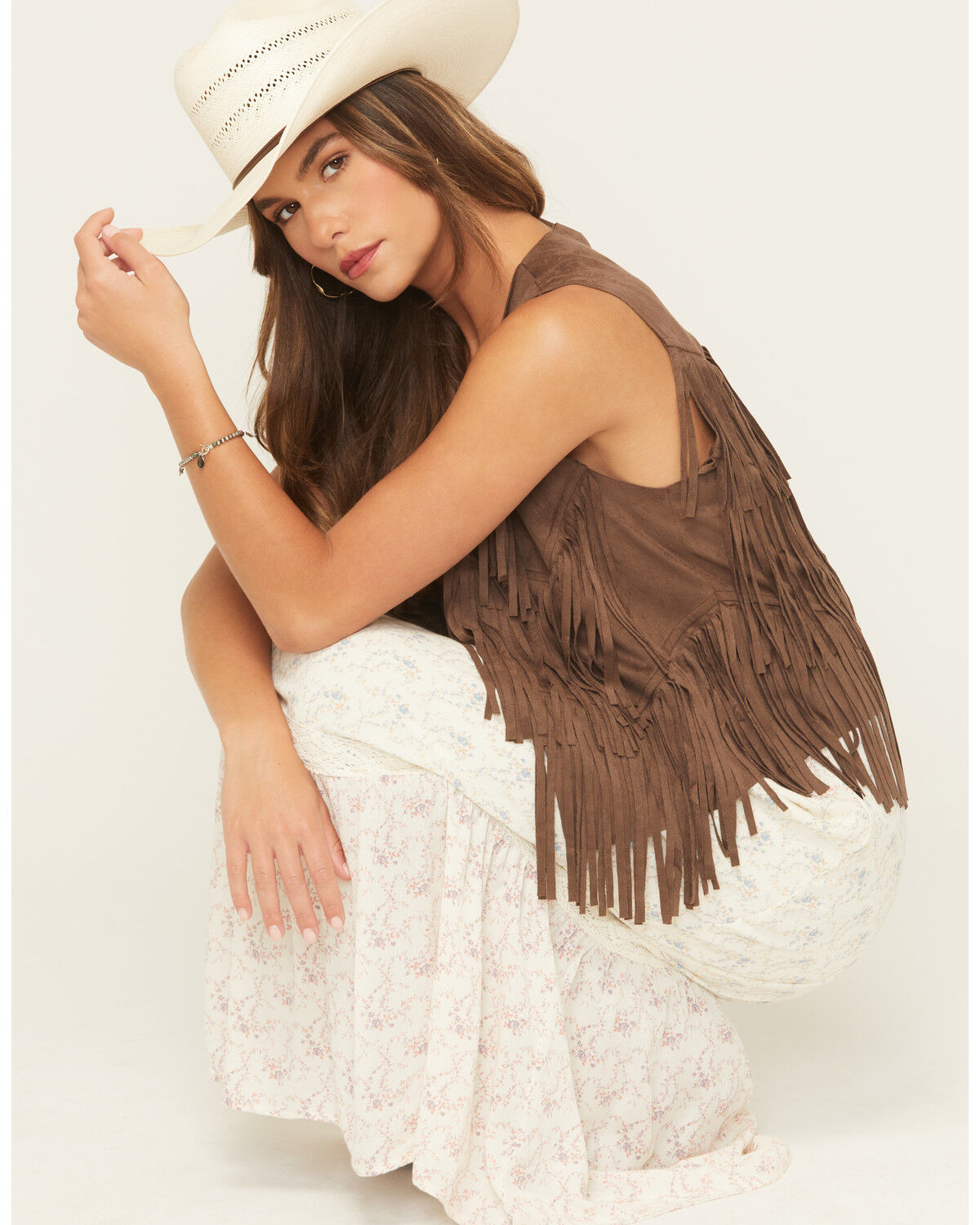 Image #2 - Vocal Women's Tiered Fringe Faux Suede Vest, Chocolate, hi-res