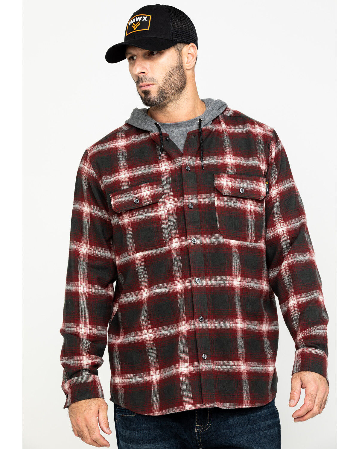 Hawx Men's Red Plaid Hooded Flannel