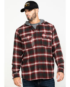 Hawx Men's Red Plaid Hooded Flannel Shirt Work Jacket , Red, hi-res