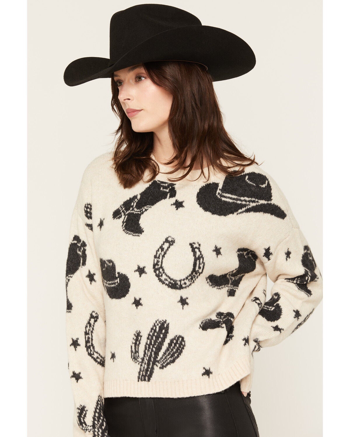 Image #2 - Idyllwind Women's Saddleridge Western Conversational Print Sweater, Cream, hi-res