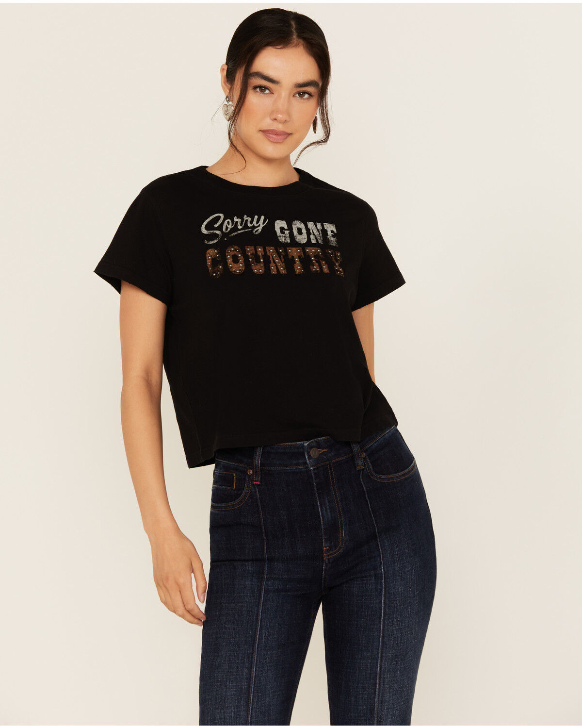 Image #1 - Idyllwind Women's Sorry Gone Country Short Sleeve Cropped Graphic Tee, Black, hi-res