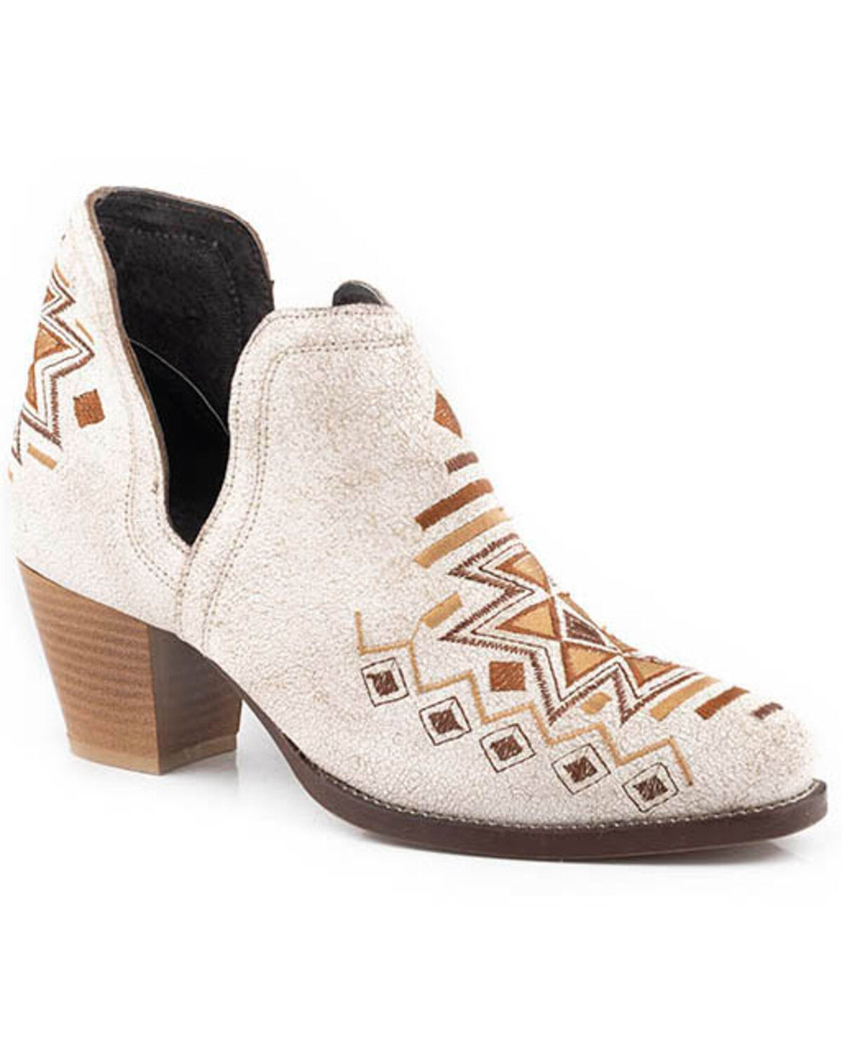 Image #1 - Roper Women's Rowdy Southwestern Western Booties - Snip Toe, White, hi-res