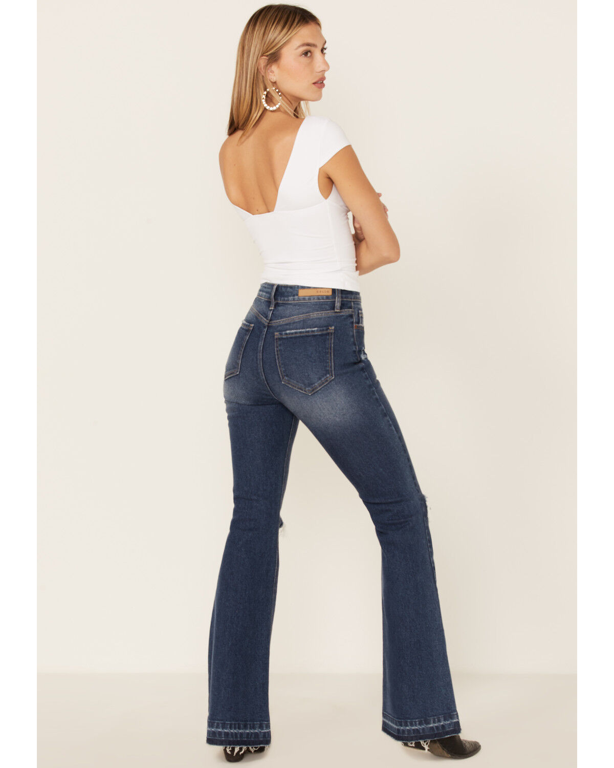 Image #3 - Cello Women's Tinsley High Rise 5-Button Released Hem Flare Jeans, Blue, hi-res