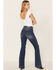Image #3 - Cello Women's Tinsley High Rise 5-Button Released Hem Flare Jeans, Blue, hi-res
