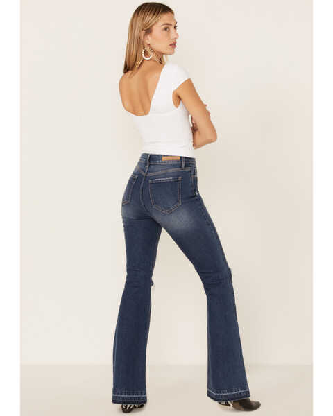 Image #3 - Cello Women's Tinsley High Rise 5-Button Released Hem Flare Jeans , Blue, hi-res