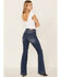 Image #3 - Cello Women's Tinsley High Rise 5-Button Released Hem Flare Jeans , Blue, hi-res