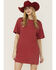 Image #1 - Rock & Roll Denim Women's Rhinestone Short Sleeve T-Shirt Mini Dress, Red, hi-res