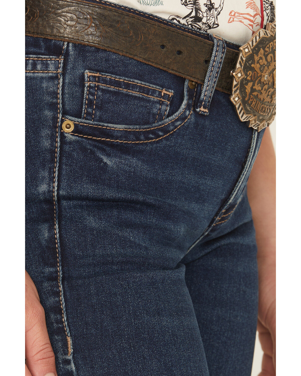 Image #2 - Rock & Roll Denim Women's Dark Wash Mid Rise Boot Stitch Stretch Trouser Jeans, Dark Wash, hi-res