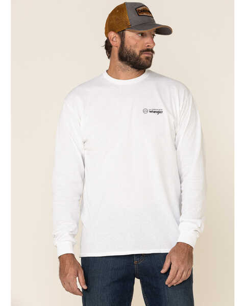 ATG by Wrangler Men's All-Terrain White Mountain Outline Graphic Long Sleeve T-Shirt , White, hi-res