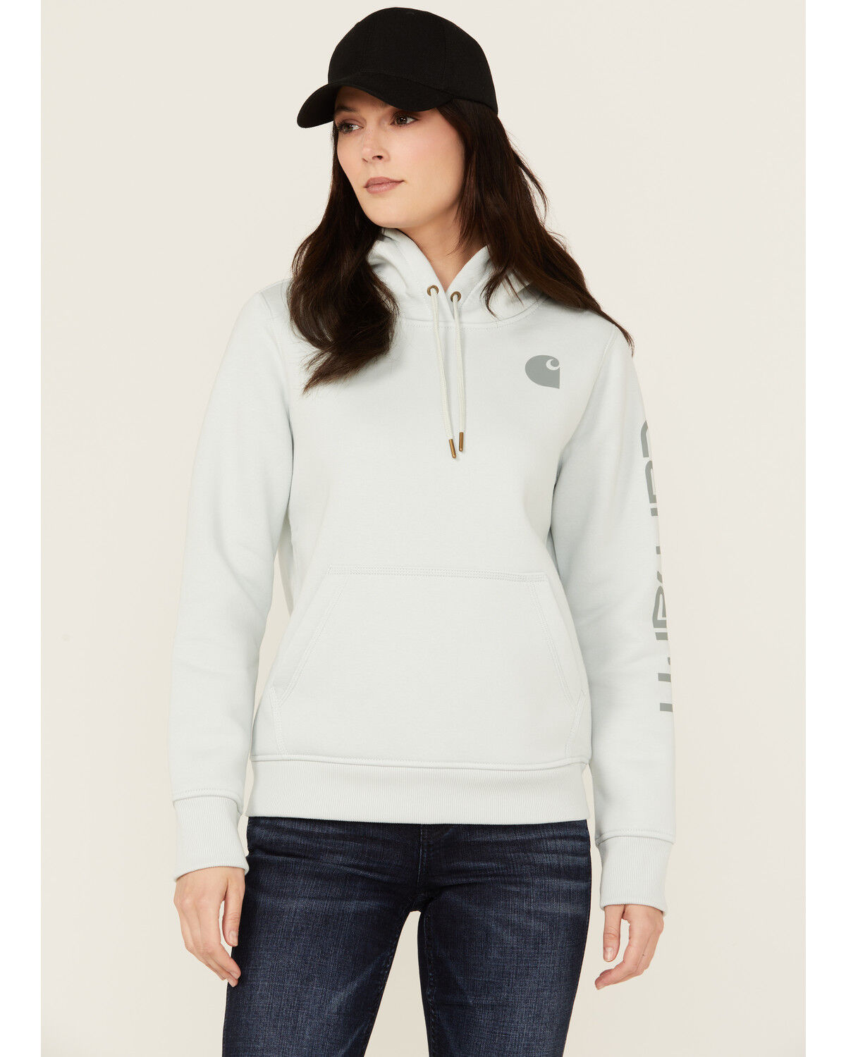 Image #1 - Carhartt Women's Relaxed Fit Midweight Logo Graphic Hoodie, Seafoam, hi-res
