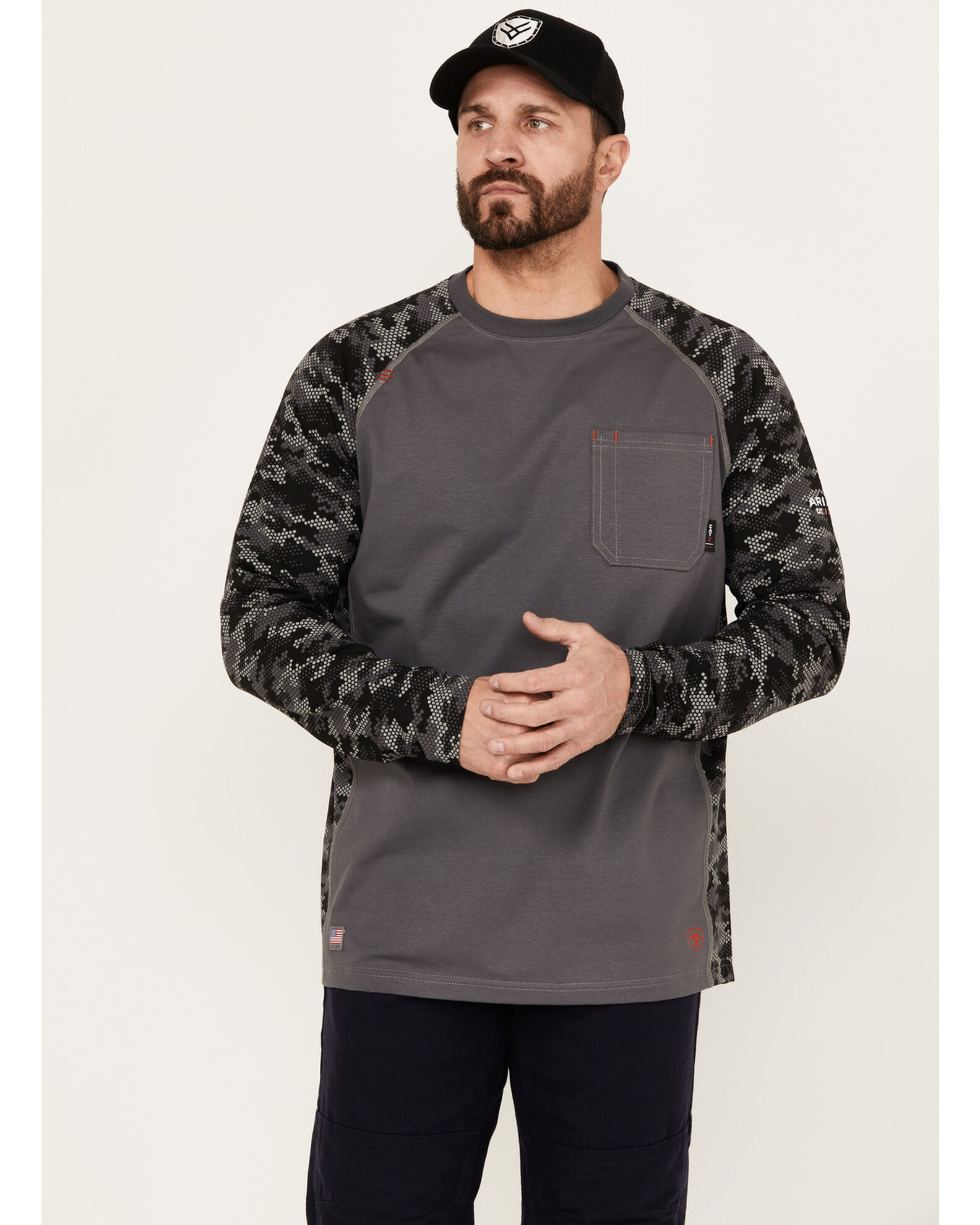 Ariat Men s FR Stretch Camo Print Long Sleeve Baseball Work T Shirt