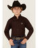 Image #1 - Panhandle Select Boys' Solid Long Sleeve Button-Down Stretch Western Shirt, Brown, hi-res