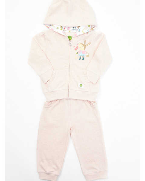 John Deere Infant Girls' Pink Bunny Hooded Sweatsuit 2-piece Set, Pink, hi-res