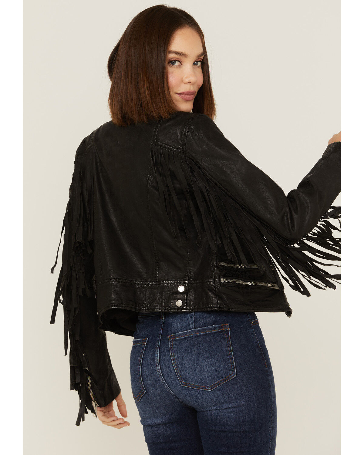 Image #4 - Mauritius Leather Women's Melbourne Black Fringe Leather Jacket, Black, hi-res
