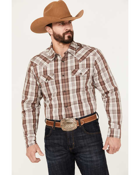 Image #1 - Cody James Men's Day Trip Plaid Print Long Sleeve Western Snap Shirt - Big , Brown, hi-res