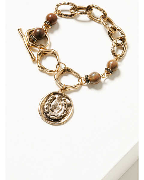 Shyanne Women's Summer Moon Antique Gold T-Bar Chain Bracelet , Gold, hi-res