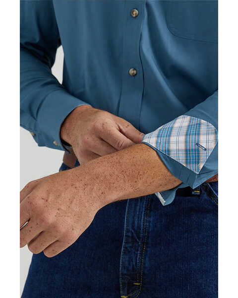 Image #3 - George Strait by Wrangler Men's Solid Long Sleeve Button-Down Stretch Western Shirt - Big , Teal, hi-res