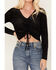 Image #3 - Rock & Roll Denim Women's Leopard Print Velvet Long Sleeve Cinch Crop Top, Black, hi-res