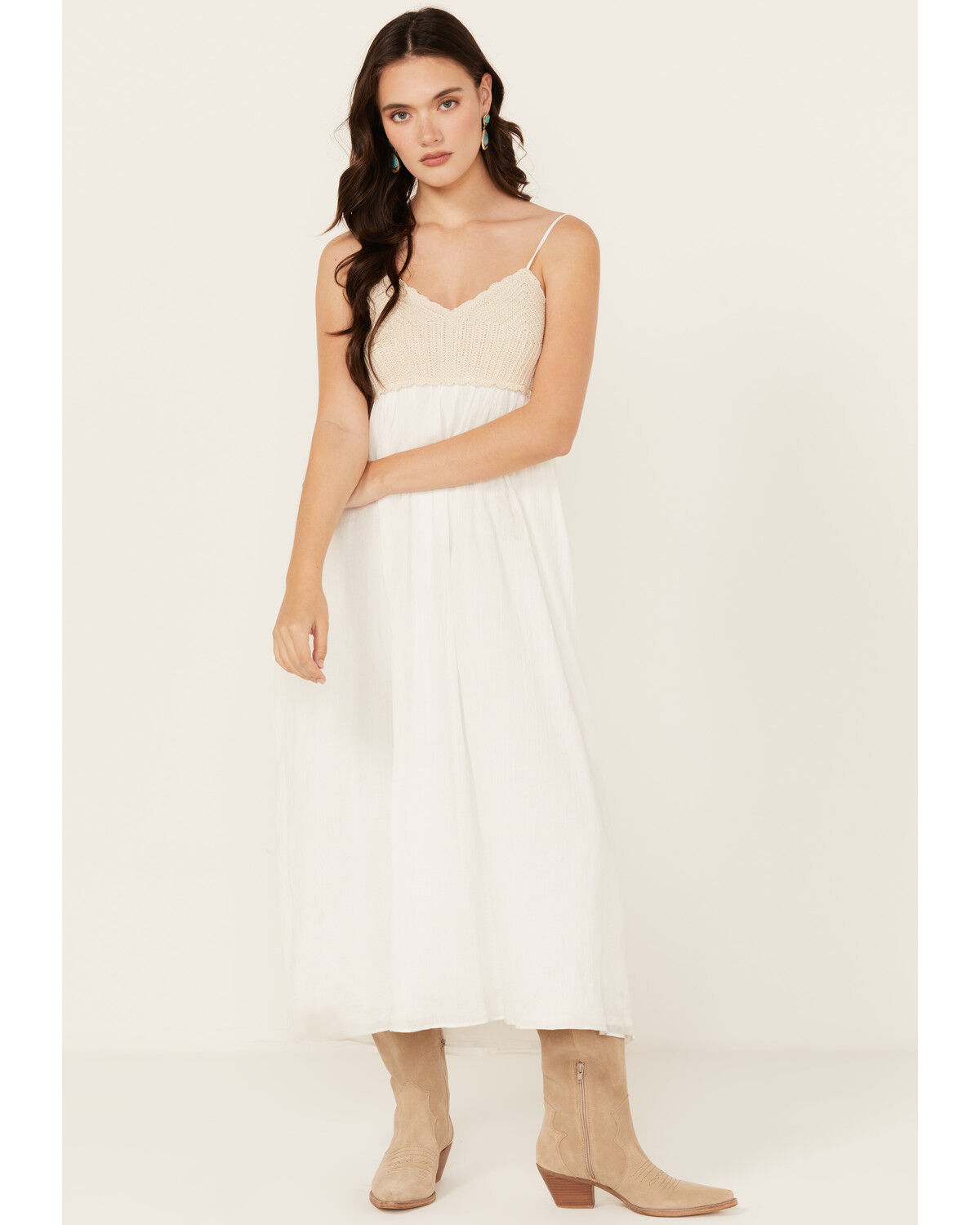 Image #1 - Yura Women's Crochet Sleeveless Midi Dress, White, hi-res