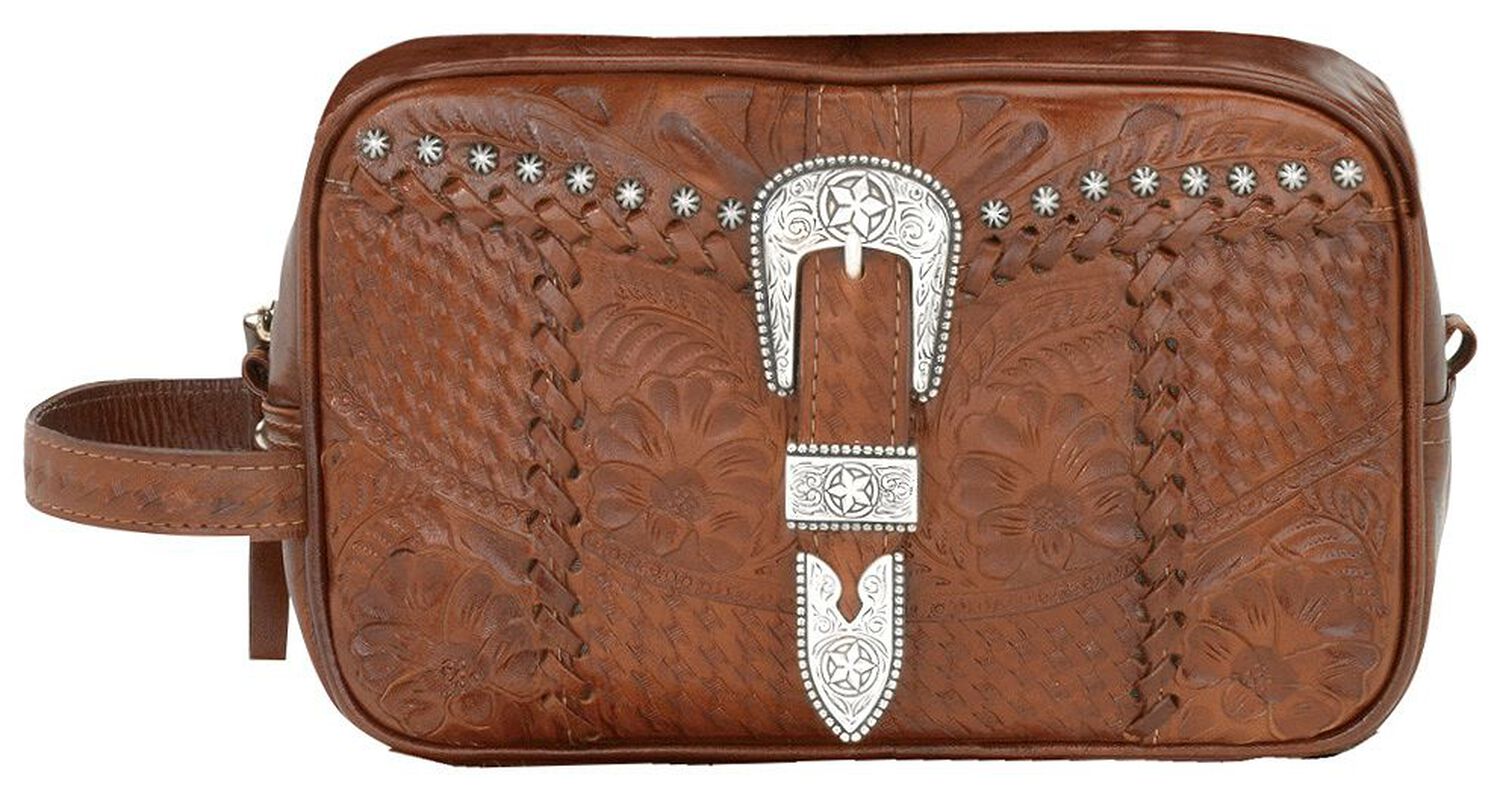 Image #1 - American West Leather with Buckle Dopp Kit, Mocha, hi-res