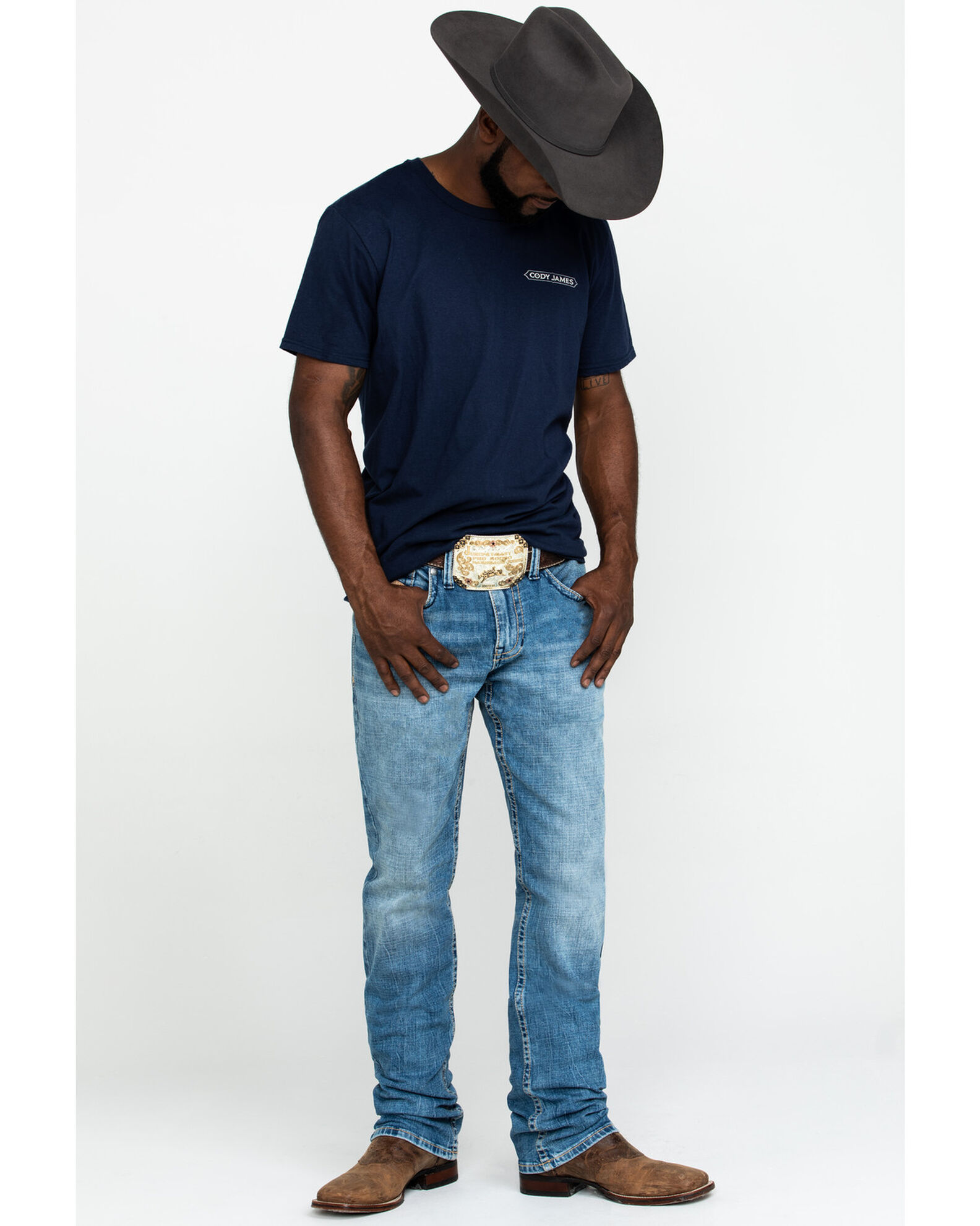 Cody James Men's Clover Leaf Light Wash Slim Straight Stretch Denim JE