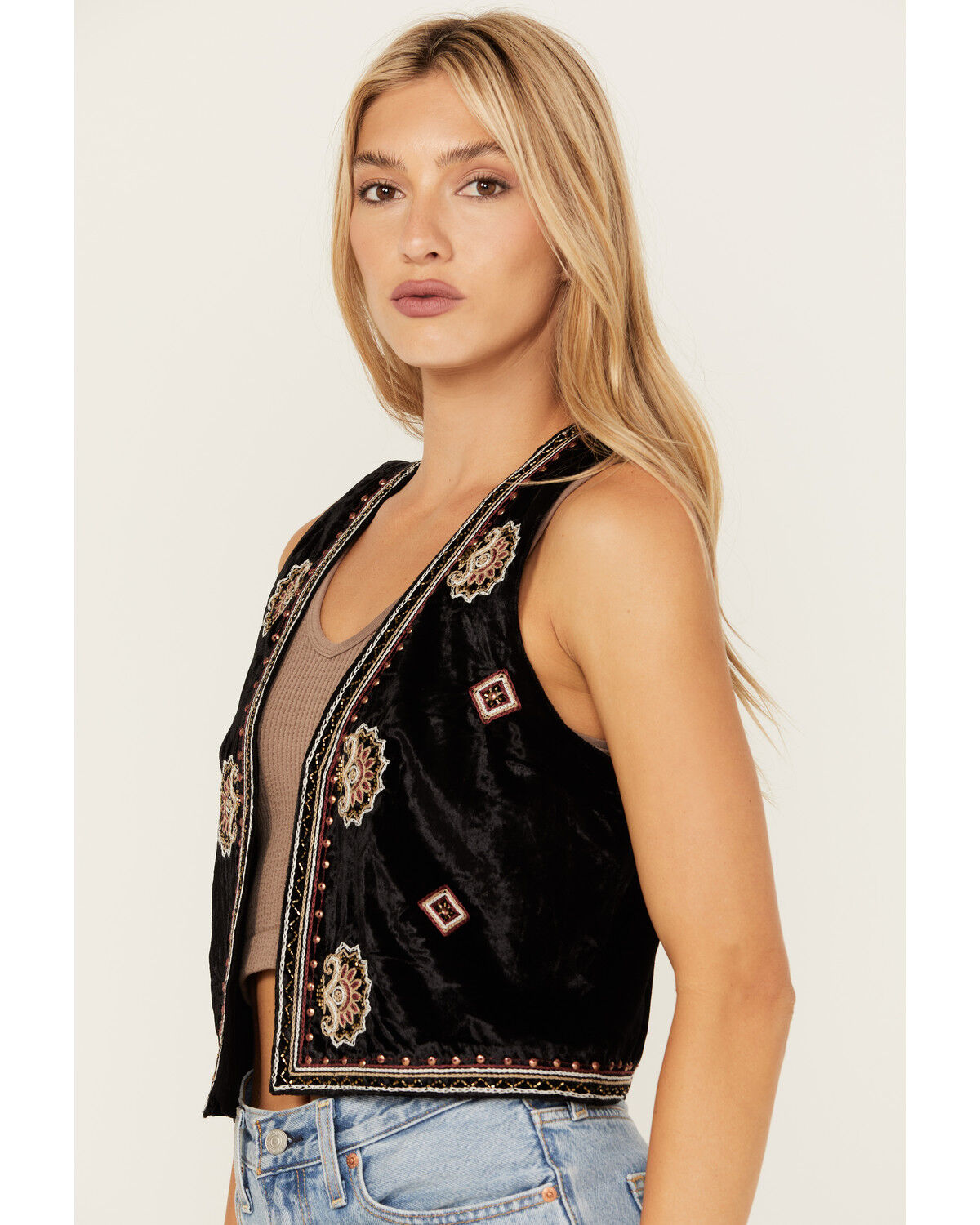 Image #2 - Shyanne Women's Velvet Beaded Vest, Black, hi-res