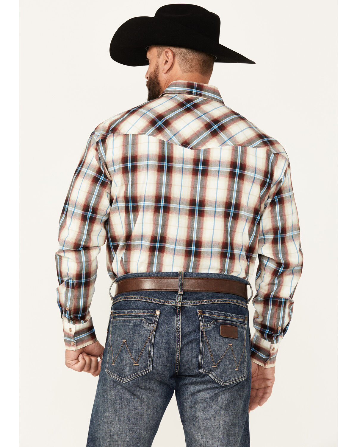 Image #4 - Roper Men's Amarillo Plaid Print Long Sleeve Pearl Snap Western Shirt, Dark Red, hi-res